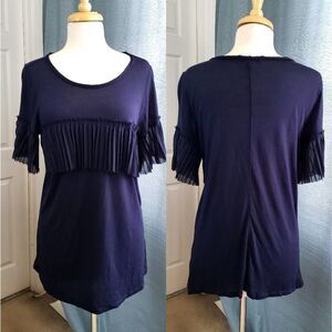 Banana Republic Ruffle Pleated Chest Navy Blue Top
